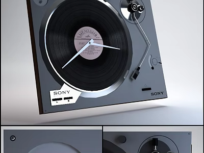 Unique Vinyl Record Clock With Sony Turntable Design And Classic Styling 3d model