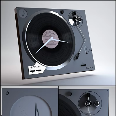 Unique Vinyl Record Clock With Sony Turntable Design And Classic Styling 3d model