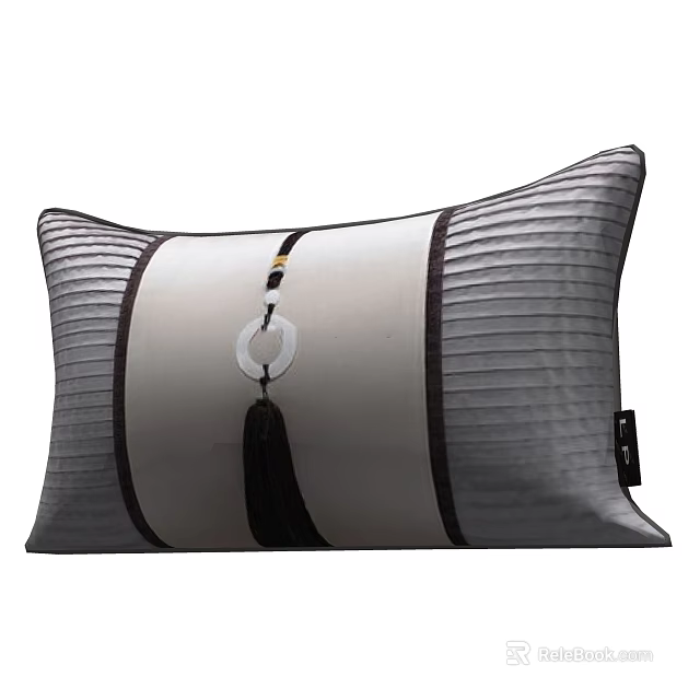 Elegant Gray Striped Pillow with Pleated Design Decorative Pendant and Tassel 3d model 