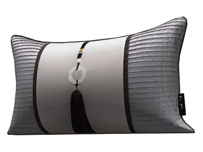 Elegant Gray Striped Pillow with Pleated Design Decorative Pendant and Tassel 3d model