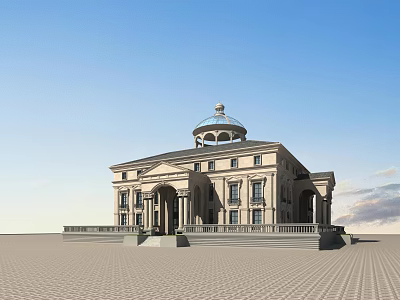 Classical Style Detached Villa with Dome Roof and Columned Entrance 3d model