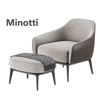 MINOTTI modern leisure chair leather armchair leisure sofa chair pedal stool 3d model