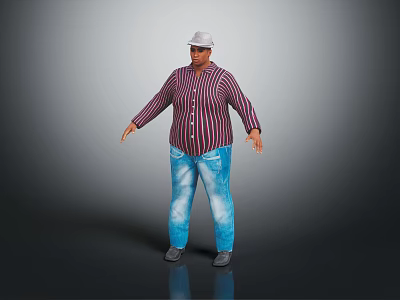 Man in Striped Shirt and Blue Jeans Standing Against Gray Background 3d model