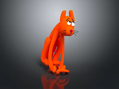 Orange Cartoon Cat 3D Model With Long Body Limbs Sitting On Black Surface 3d model