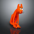 Orange Cartoon Cat 3D Model With Long Body Limbs Sitting On Black Surface