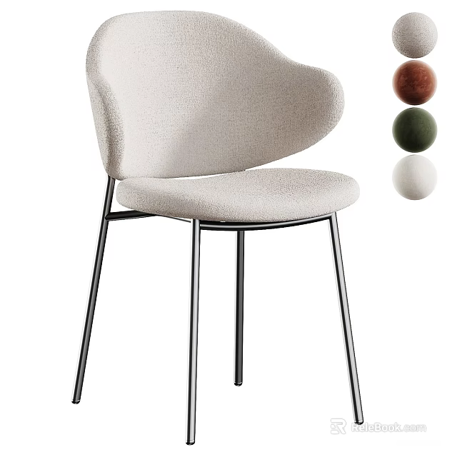 Modern Beige Fabric Chair With Curved Backrest Metal Legs And Decorative Balls 3d model 