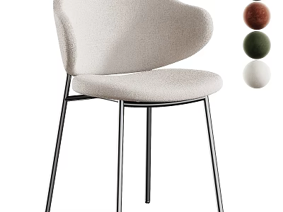 Modern Beige Fabric Chair With Curved Backrest Metal Legs And Decorative Balls 3d model