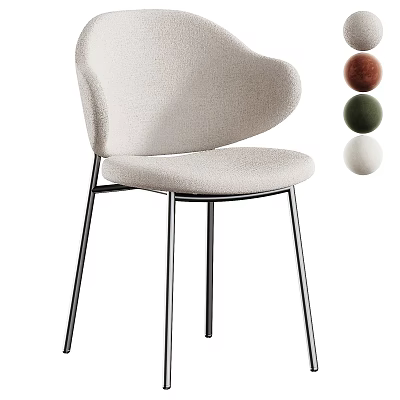 Modern Beige Fabric Chair With Curved Backrest Metal Legs And Decorative Balls 3d model