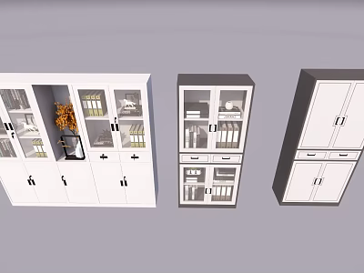 White Modern Storage Cabinets With Glass Doors Drawers And File Organizers 3d model