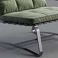 Modern Leisure Chair With Chrome Metal Frame Green Cushion And Slatted Backrest Design