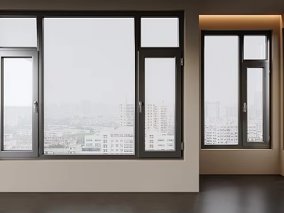 Modern Casement Windows With Sleek Black Frames In Residential Interior Urban View 3d model