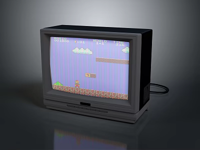 Vintage CRT Television Displaying Classic Retro Game With Pixel Style Graphics And Game Character 3d model