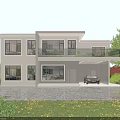 Modern Two Story Detached Villa With Large Windows Garage And Outdoor Garden Lighting