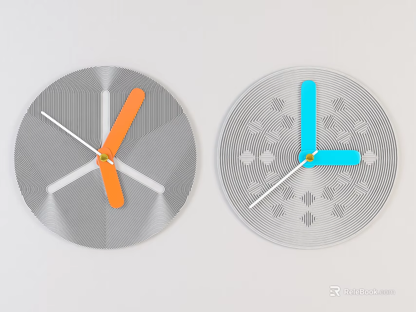 Modern Decorative Round Wall Clocks With Colorful Hands And Textured Surface For Home Decor 3d model 