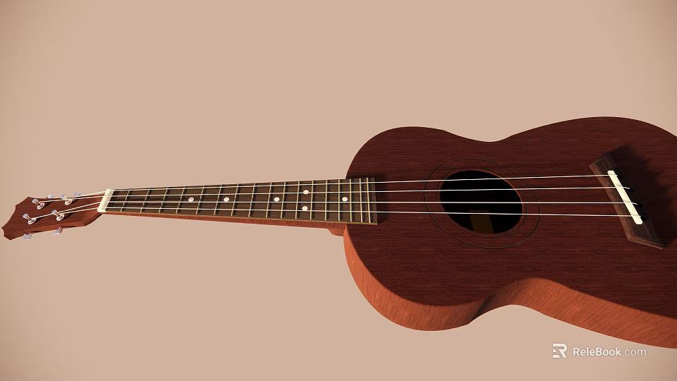 Wooden Acoustic Ukulele With Handcrafted Body And Four Strings Musical Instrument 3d model 
