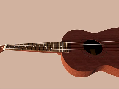 Wooden Acoustic Ukulele With Handcrafted Body And Four Strings Musical Instrument 3d model