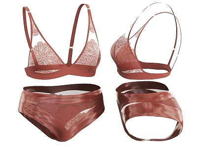 Elegant Brown Lingerie Set With Delicate Lace Details And Sheer Straps 3d model