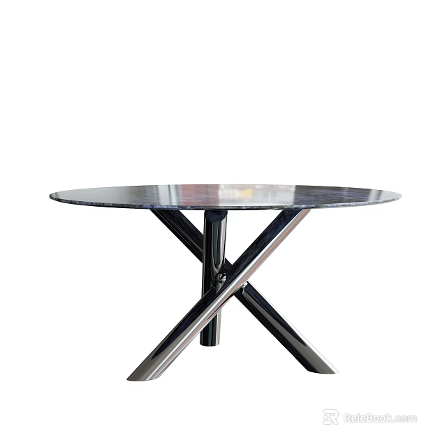 Modern Circular Dining Table With Crossed Metal Legs And Sleek Surface 3d model 