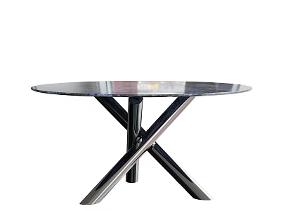 Modern Circular Dining Table With Crossed Metal Legs And Sleek Surface 3d model