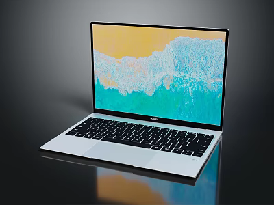 Sleek Silver Laptop With Black Keyboard Modern Design And Colorful Wave Pattern Screen 3d model