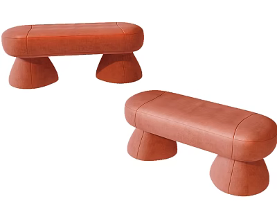 Orange Leather Sofa Stools with Rounded Design and Cylindrical Legs in Modern Style 3d model