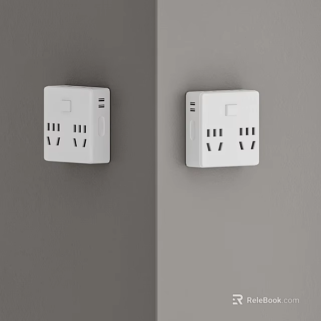 White Wall Mounted Switch Panels With Multiple Sockets On Gray Background 3d model 