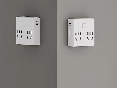 White Wall Mounted Switch Panels With Multiple Sockets On Gray Background 3d model