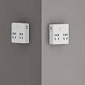 White Wall Mounted Switch Panels With Multiple Sockets On Gray Background