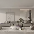 Modern Open Concept Dining And Living Room Interior With Dining Table Sofa And Large Windows