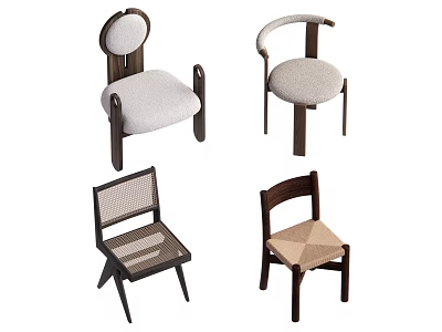 Various Design Dining Chairs With Wooden Frames And Different Seat Materials 3d model