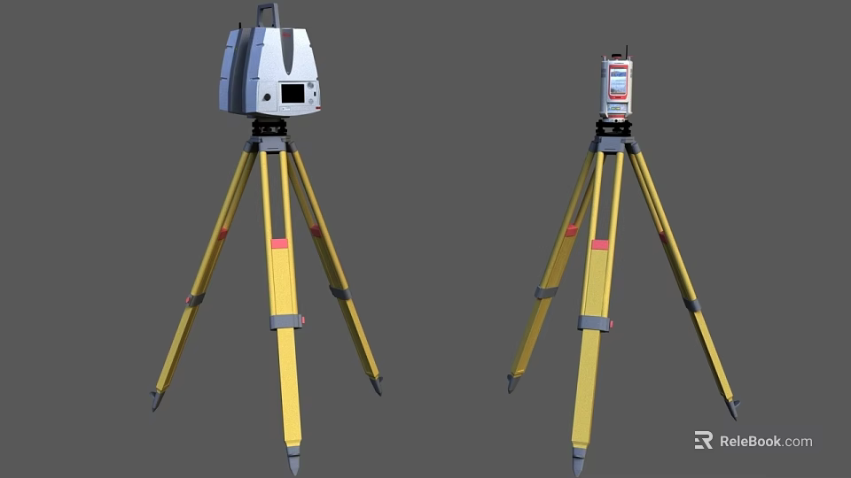 Public Facilities Surveying Equipment With Yellow Tripod Laser Level Tools 3d model 