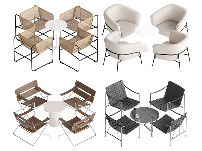 Stylish Table and Chair Sets With Rattan Fabric and Metal Frame Designs 3d model