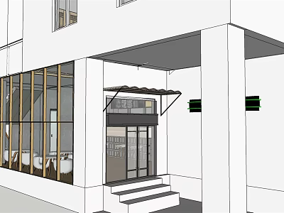 Modern White Storefront Exterior With Large Glass Windows Columns Entrance Steps And Awning 3d model