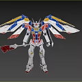 Intelligent Robot Figure With White Red Blue Yellow Wings And Red Large Blade