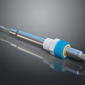 Modern Electronic Component With Cylindrical Metal Body And Blue White Design Accents