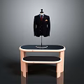 Formal Black Suit On Mannequin With Wooden Two Tiered Display Stand