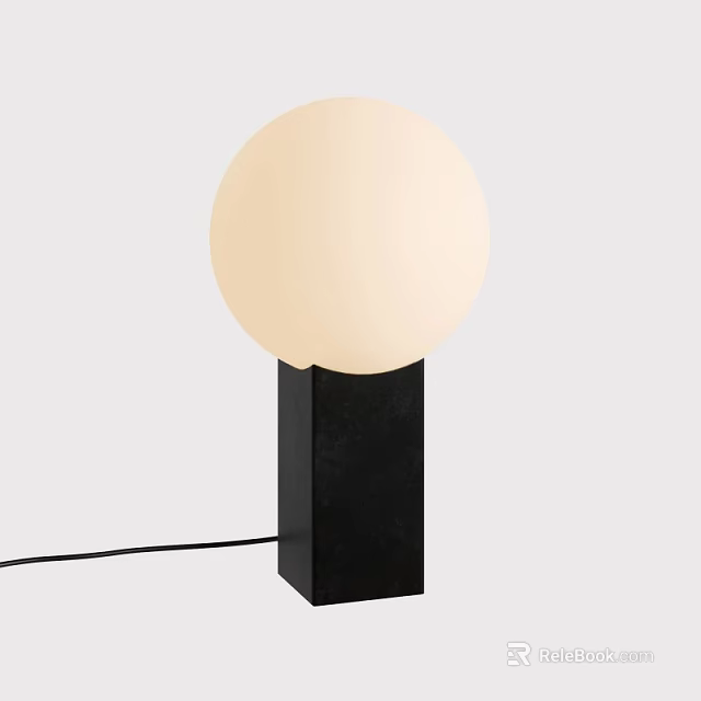 Round Milky White Globe Table Lamp With Black Square Marble Base 3d model