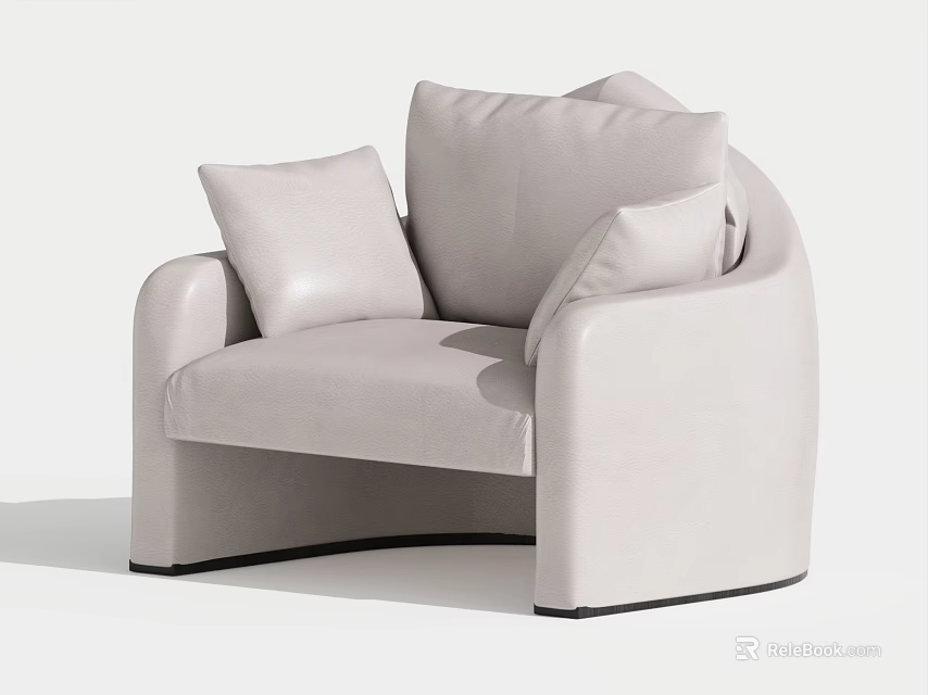 Light Gray Single Sofa With Curved Design And Soft Cushions For Modern Living Room 3d model 