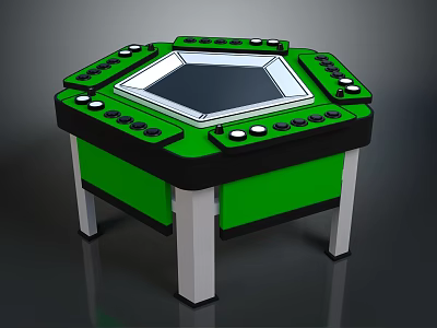 Green and Black Octagonal Computer Control Console with Central Display Screen and Surrounding Control Buttons 3d model