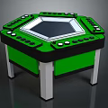Green and Black Octagonal Computer Control Console with Central Display Screen and Surrounding Control Buttons 3d model