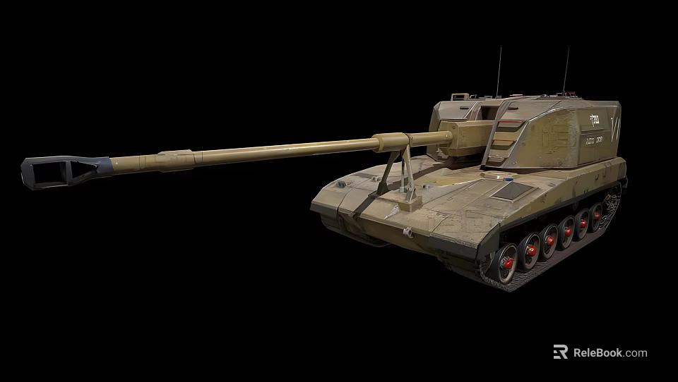 Sandy Brown Military Tank With Long Cannon And Track Details 3D Render 3d model 