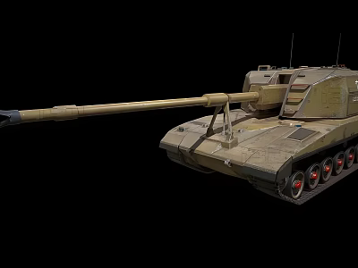Sandy Brown Military Tank With Long Cannon And Track Details 3D Render 3d model