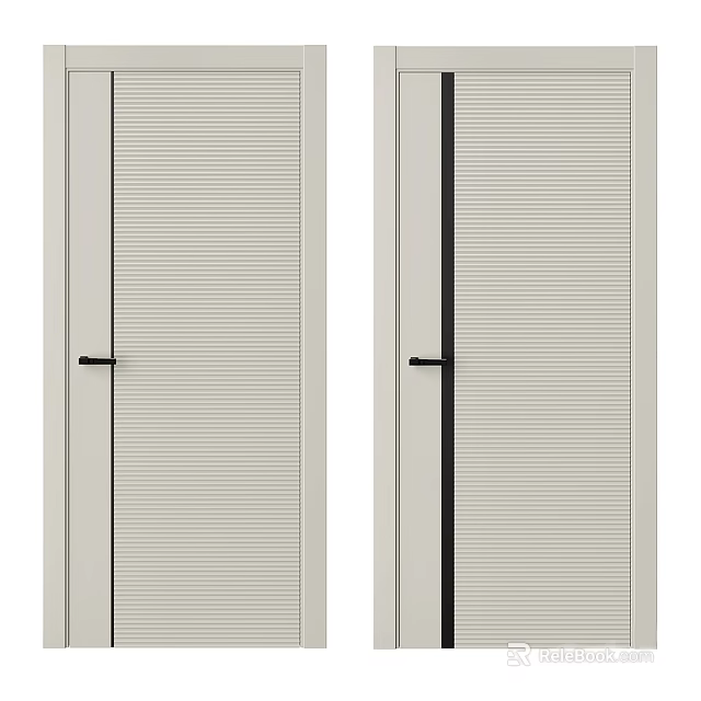 Modern Light Colored Hinged Doors With Vertical Slats And Black Handles For Home Interior 3d model 