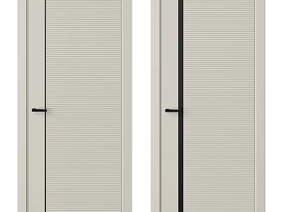 Modern Light Colored Hinged Doors With Vertical Slats And Black Handles For Home Interior 3d model
