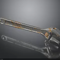 Rusty Metal Wrench Tool With Corrosion Details On Reflective Surface