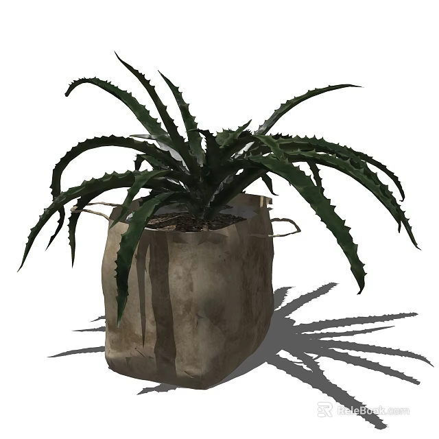 Decorative Potted Plant With Spiky Leaves In Burlap Sack With Handles 3d model 