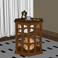 Wooden Carved Side Table Featuring Arched Openwork Design With Photo Frame Teacup Candle Holders
