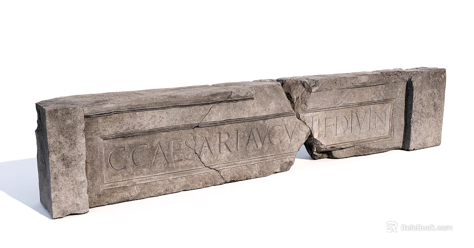 Ancient Stone And Wood Carved Architectural Elements With Broken Inscription Letters 3d model 