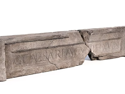 Ancient Stone And Wood Carved Architectural Elements With Broken Inscription Letters 3d model