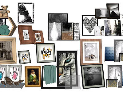 Diverse Framed Wall Art Collection With Animal Portraits Landscape Prints And Geometric Designs 3d model
